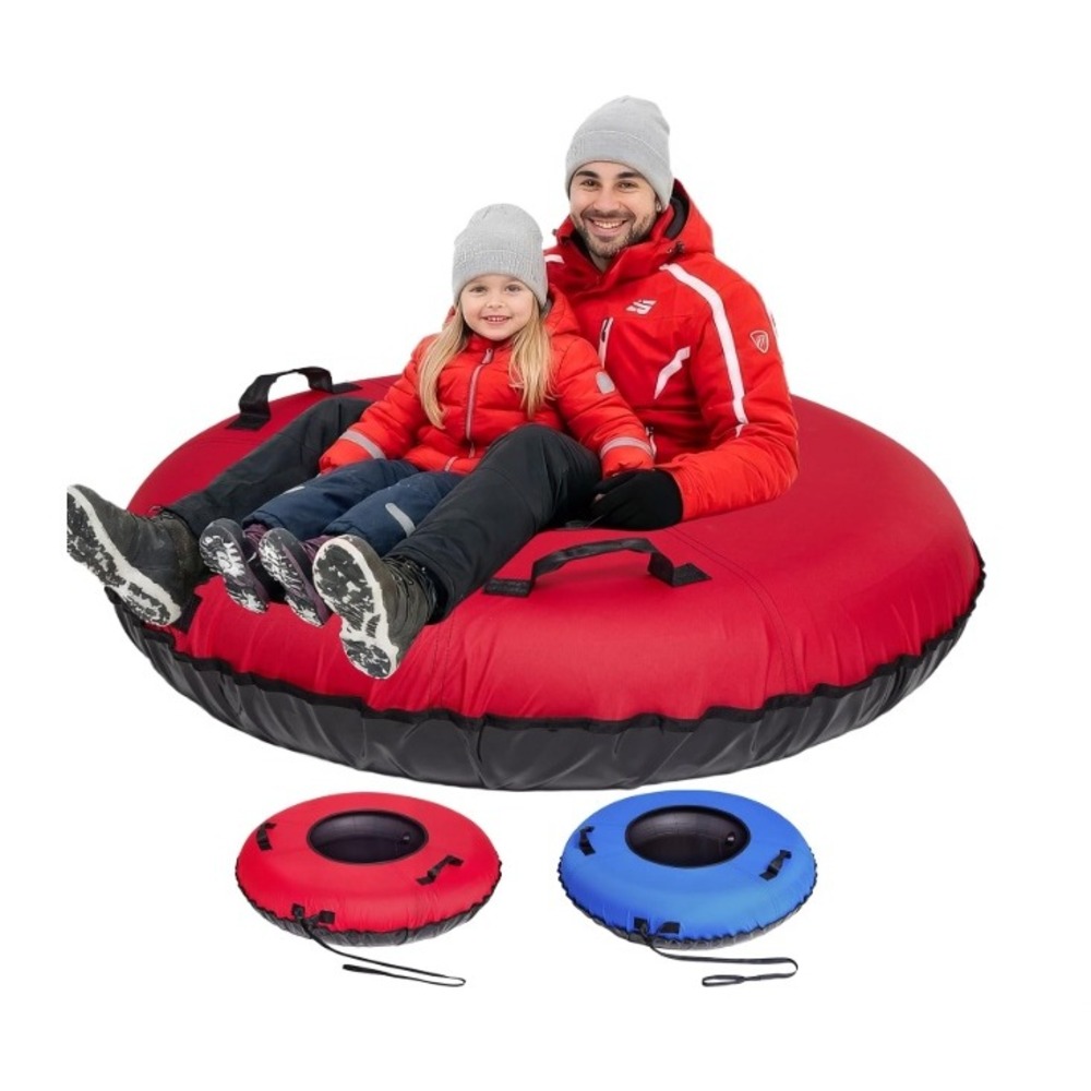 48" Heavy Duty Snow tube Canvas Cover Inflatable Sled Hard Bottom Tow Strap
